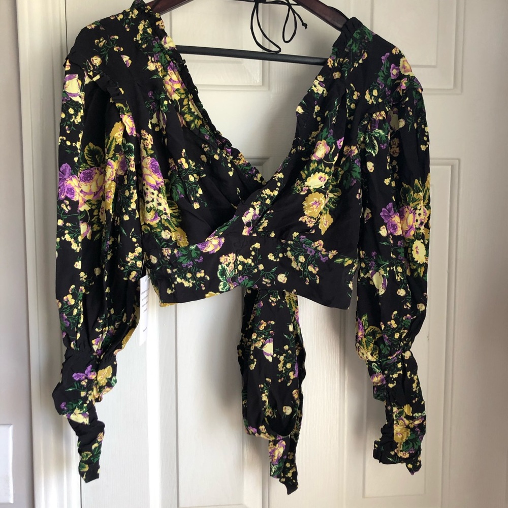 For Love of Lemons Floral Long sleeve Crop